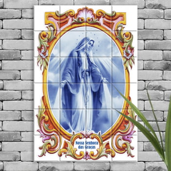 Quadro Imagem Nossa Senhora das Graças em Azulejo Decorativo Borda Antiga