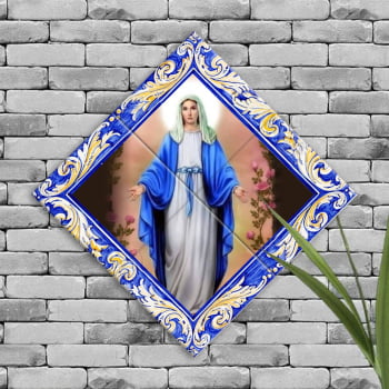 Quadro Imagem Nossa Senhora das Graças em Azulejo Decorativo Estilo Balão