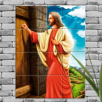 Quadro Imagem em azulejo Jesus Cristo bate a porta