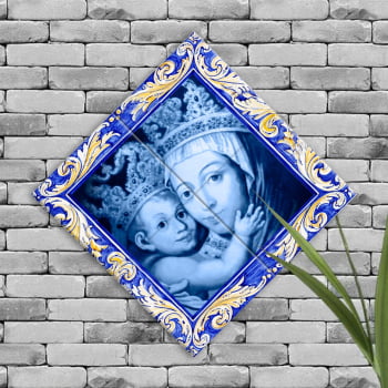 Quadro Imagem Nossa Senhora da Penha em Azulejo Decorativo Estilo Balão