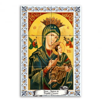 Quadro Imagem Nossa Senhora do Perpétuo Socorro em Azulejo Decorativo Borda