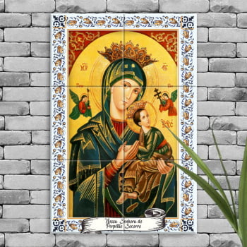 Quadro Imagem Nossa Senhora do Perpétuo Socorro em Azulejo Decorativo Borda