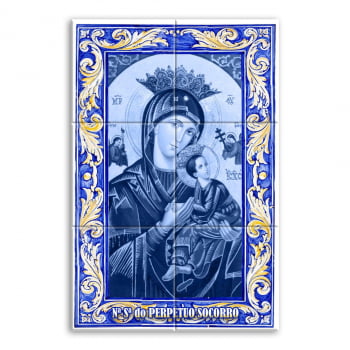 Quadro Imagem Nossa Senhora do Perpétuo Socorro em Azulejo Decorativo Estilo Português