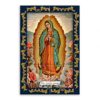 Quadro Imagem Nossa Senhora de Guadalupe em Azulejo Decorativo Colorido