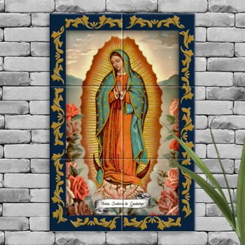 Quadro Imagem Nossa Senhora de Guadalupe em Azulejo Decorativo Colorido