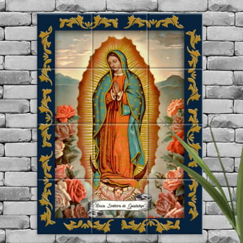 Quadro Imagem Nossa Senhora de Guadalupe em Azulejo Decorativo Colorido