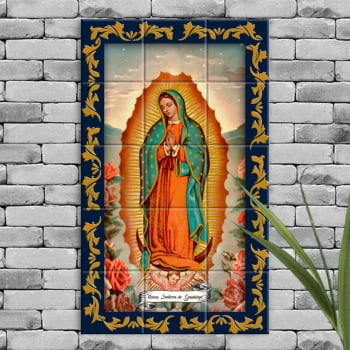 Quadro Imagem Nossa Senhora de Guadalupe em Azulejo Decorativo Colorido