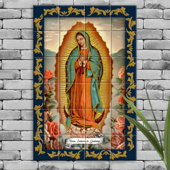 Quadro Imagem Nossa Senhora de Guadalupe em Azulejo Decorativo Colorido