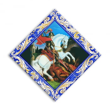 Quadro Imagem São Jorge em Azulejo Decorativo Estilo Balão