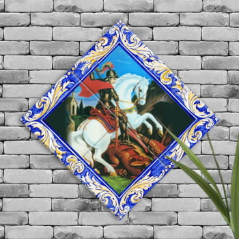 Quadro Imagem São Jorge em Azulejo Decorativo Estilo Balão