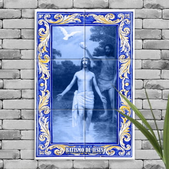 Quadro Imagem Batismo de Jesus em Azulejo Decorativo Estilo Português