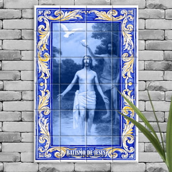 Quadro Imagem Batismo de Jesus em Azulejo Decorativo Estilo Português