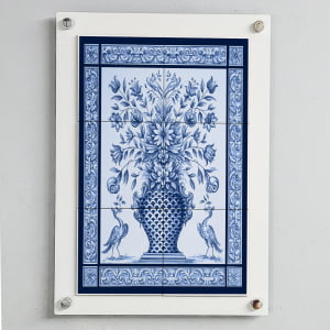 Quadro Decorativo com Vaso de Flor Português em Azulejo 50x70cm