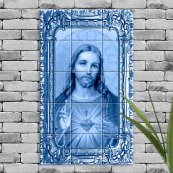 Quadro Imagem Imaculado Coração de Jesus em Azulejo Decorativo Estilo Português