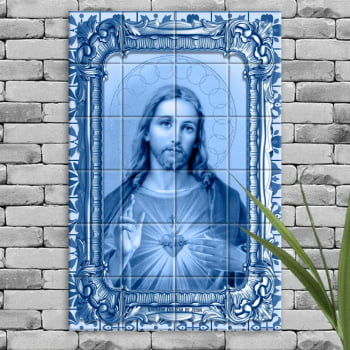 Quadro Imagem Imaculado Coração de Jesus em Azulejo Decorativo Estilo Português