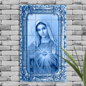 Quadro Imagem Imaculado Coração de Maria em Azulejo Decorativo Estilo Português