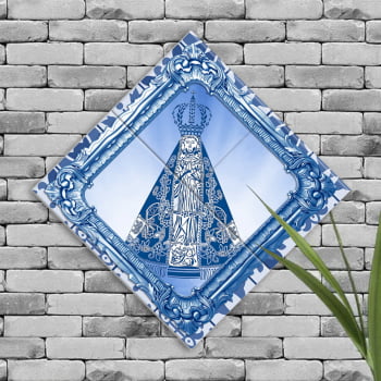 Quadro Imagem Nossa Senhora Aparecida Azul em Azulejo Decorativo Estilo Balão