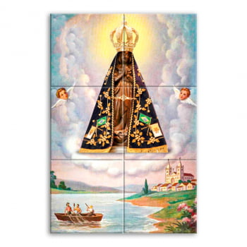 Quadro Imagem Nossa Senhora Aparecida em Azulejo Decorativo com Pescadores