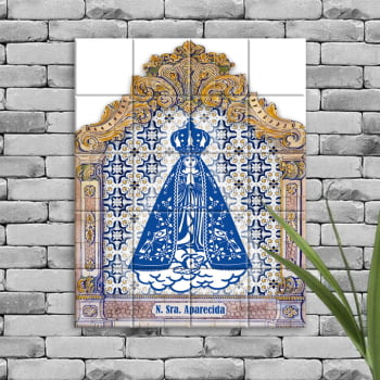 Quadro Imagem Nossa Senhora Aparecida em Azulejo Decorativo Estilo Português