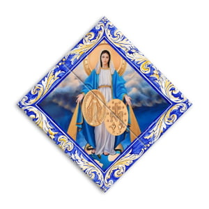 Quadro Imagem Nossa Senhora da Medalha Milagrosa em Azulejo Decorativo Estilo Balão