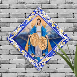 Quadro Imagem Nossa Senhora da Medalha Milagrosa em Azulejo Decorativo Estilo Balão