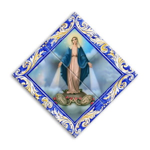 Quadro Imagem Nossa Senhora da Medalha Milagrosa em Azulejo Decorativo Estilo Balão.