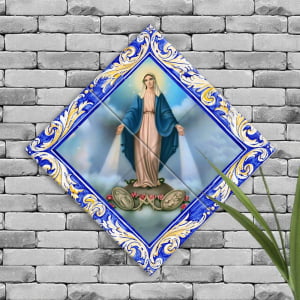 Quadro Imagem Nossa Senhora da Medalha Milagrosa em Azulejo Decorativo Estilo Balão.