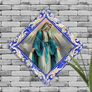 Quadro Imagem Nossa Senhora das Graças em Azulejo Decorativo Estilo Balão