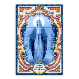 Quadro Imagem Nossa Senhora das Graças em Azulejo Decorativo Estilo Português Antigo