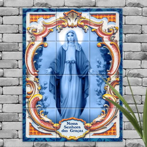 Quadro Imagem Nossa Senhora das Graças em Azulejo Decorativo Estilo Português Antigo