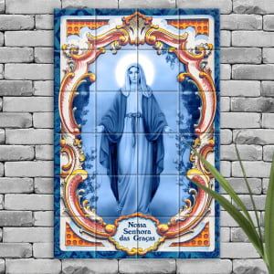 Quadro Imagem Nossa Senhora das Graças em Azulejo Decorativo Estilo Português Antigo