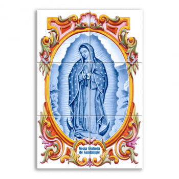 Quadro Imagem Nossa Senhora de Guadalupe em Azulejo Decorativo Estilo Portugues Borda