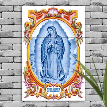 Quadro Imagem Nossa Senhora de Guadalupe em Azulejo Decorativo Estilo Portugues Borda