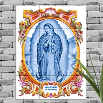 Quadro Imagem Nossa Senhora de Guadalupe em Azulejo Decorativo Estilo Portugues Borda