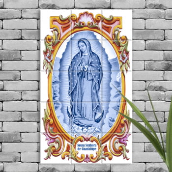 Quadro Imagem Nossa Senhora de Guadalupe em Azulejo Decorativo Estilo Portugues Borda