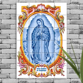 Quadro Imagem Nossa Senhora de Guadalupe em Azulejo Decorativo Estilo Portugues Borda