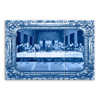 Quadro Imagem Santa Ceia em Azulejo Decorativo Estilo Português