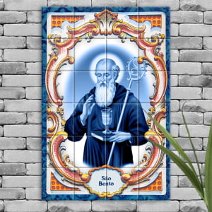 Quadro Imagem São Bento em Azulejo Decorativo Estilo Português Antigo