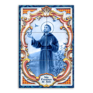 Quadro Imagem São Francisco de Assis em Azulejo Decorativo Estilo Português Antigo