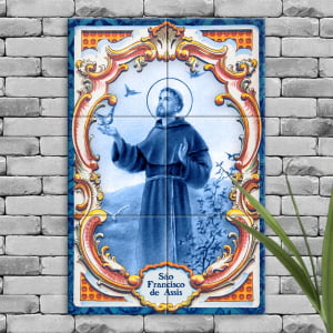 Quadro Imagem São Francisco de Assis em Azulejo Decorativo Estilo Português Antigo