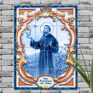 Quadro Imagem São Francisco de Assis em Azulejo Decorativo Estilo Português Antigo