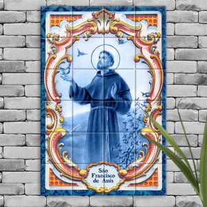 Quadro Imagem São Francisco de Assis em Azulejo Decorativo Estilo Português Antigo