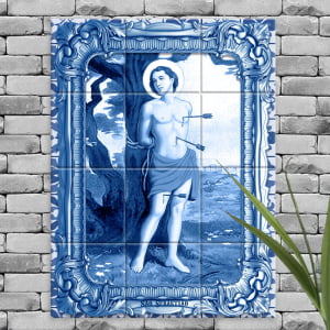 Quadro Imagem São Sebastião em Azulejo Decorativo Estilo Português