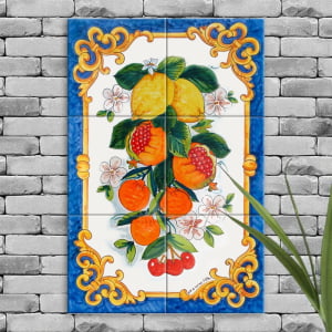 Quadro Painel Azulejo Português Azul Frutas