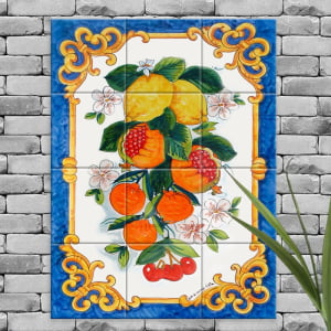 Quadro Painel Azulejo Português Azul Frutas