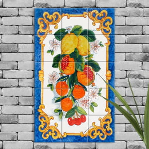 Quadro Painel Azulejo Português Azul Frutas