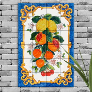 Quadro Painel Azulejo Português Azul Frutas