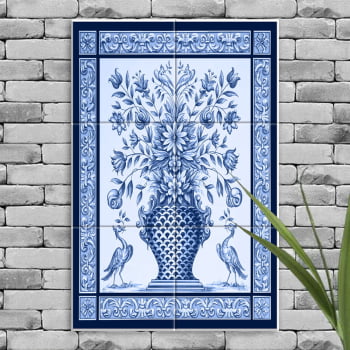 Quadro Painel Azulejo Português Vaso com Flores