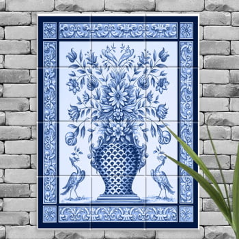 Quadro Painel Azulejo Português Vaso com Flores