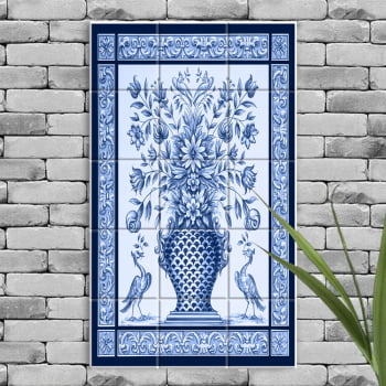 Quadro Painel Azulejo Português Vaso com Flores